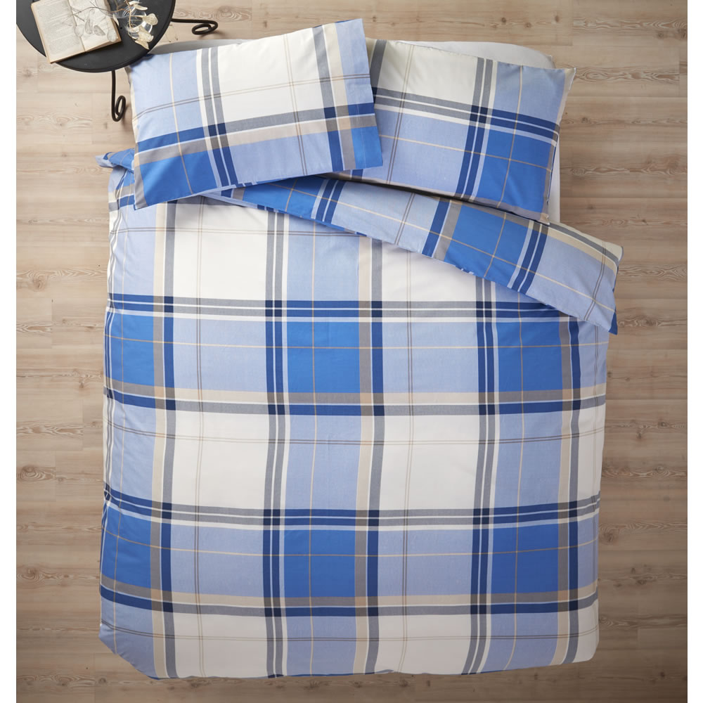 Wilko Blue Checked Design Double Duvet Set Image 3