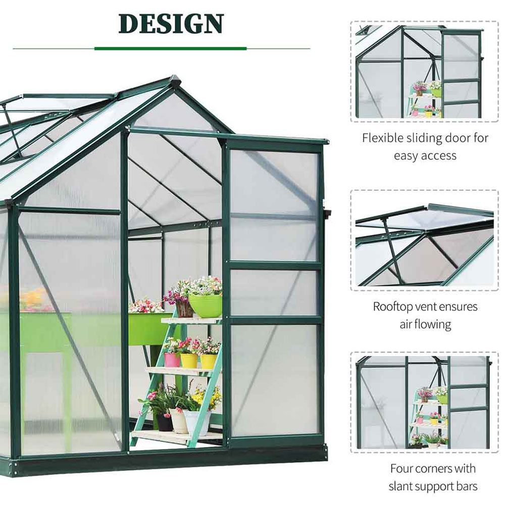 Outsunny Green Polycarbonate 6.2 x 8.2ft Greenhouse Image 4