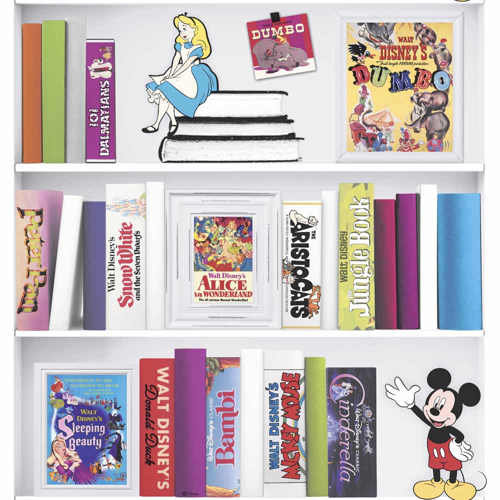 Disney Bookshelf Wallpaper Multi Paper  - wilko