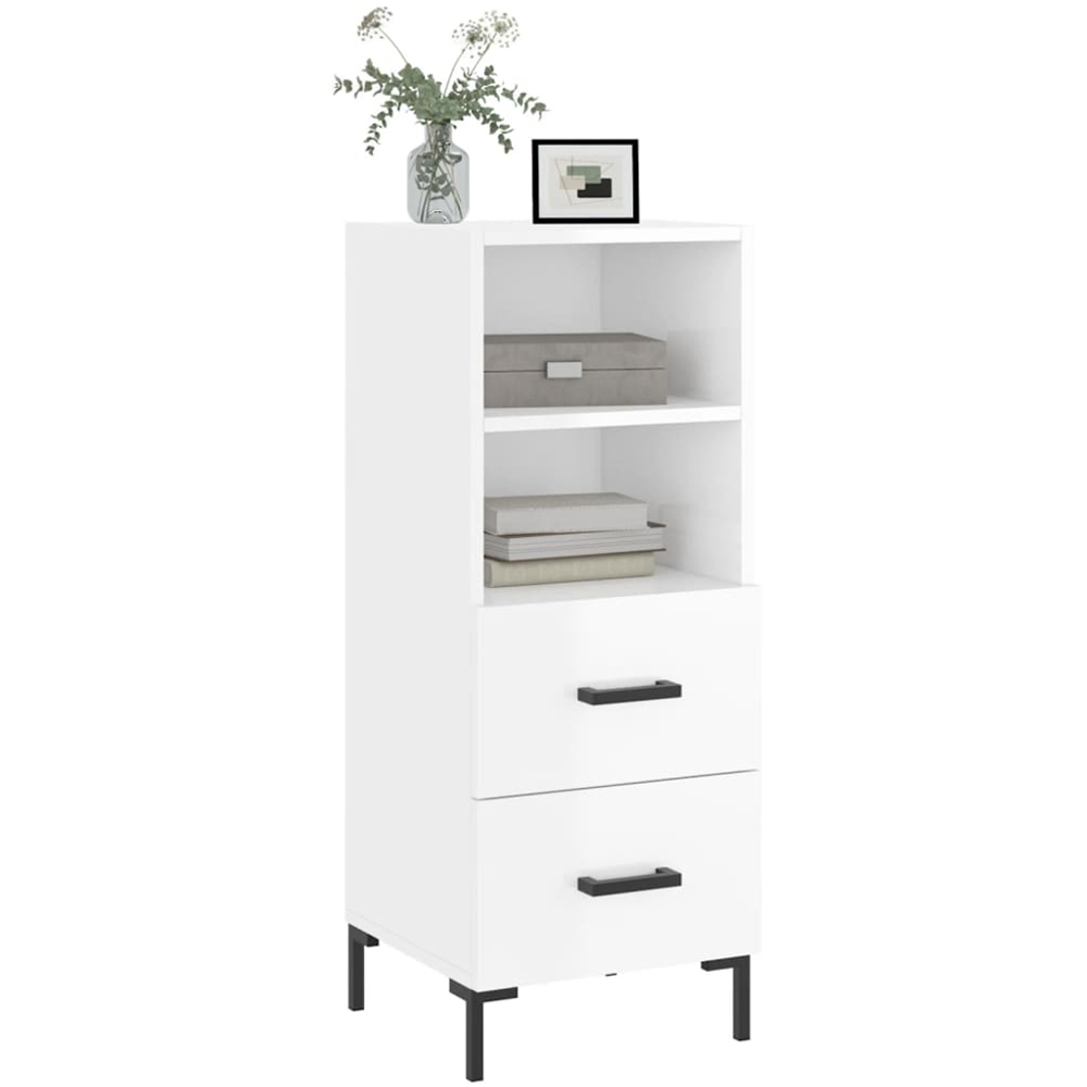 vidaXL 2 Drawer 2 Shelf High Gloss White Sideboard Image 3