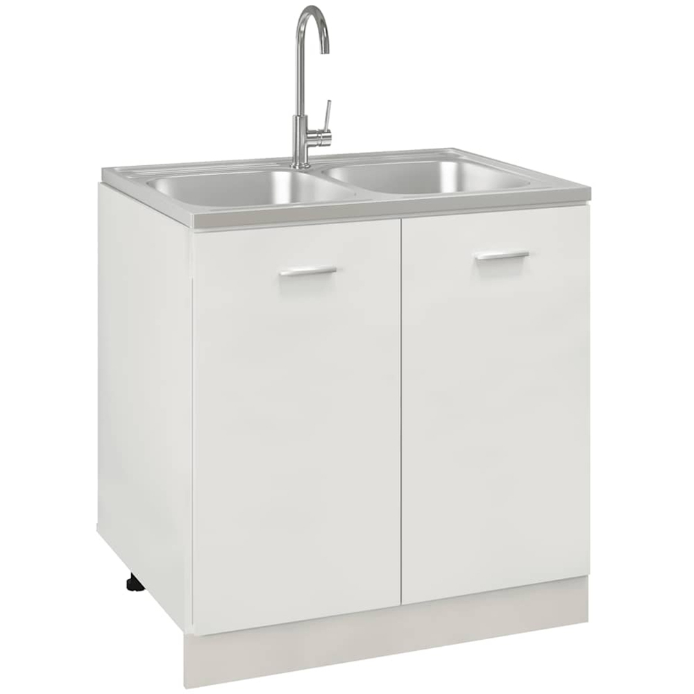 vidaXL Silver Stainless Steel Kitchen Sink with Double Basin and Drainer Set 800 x 600 x 155mm Image 2