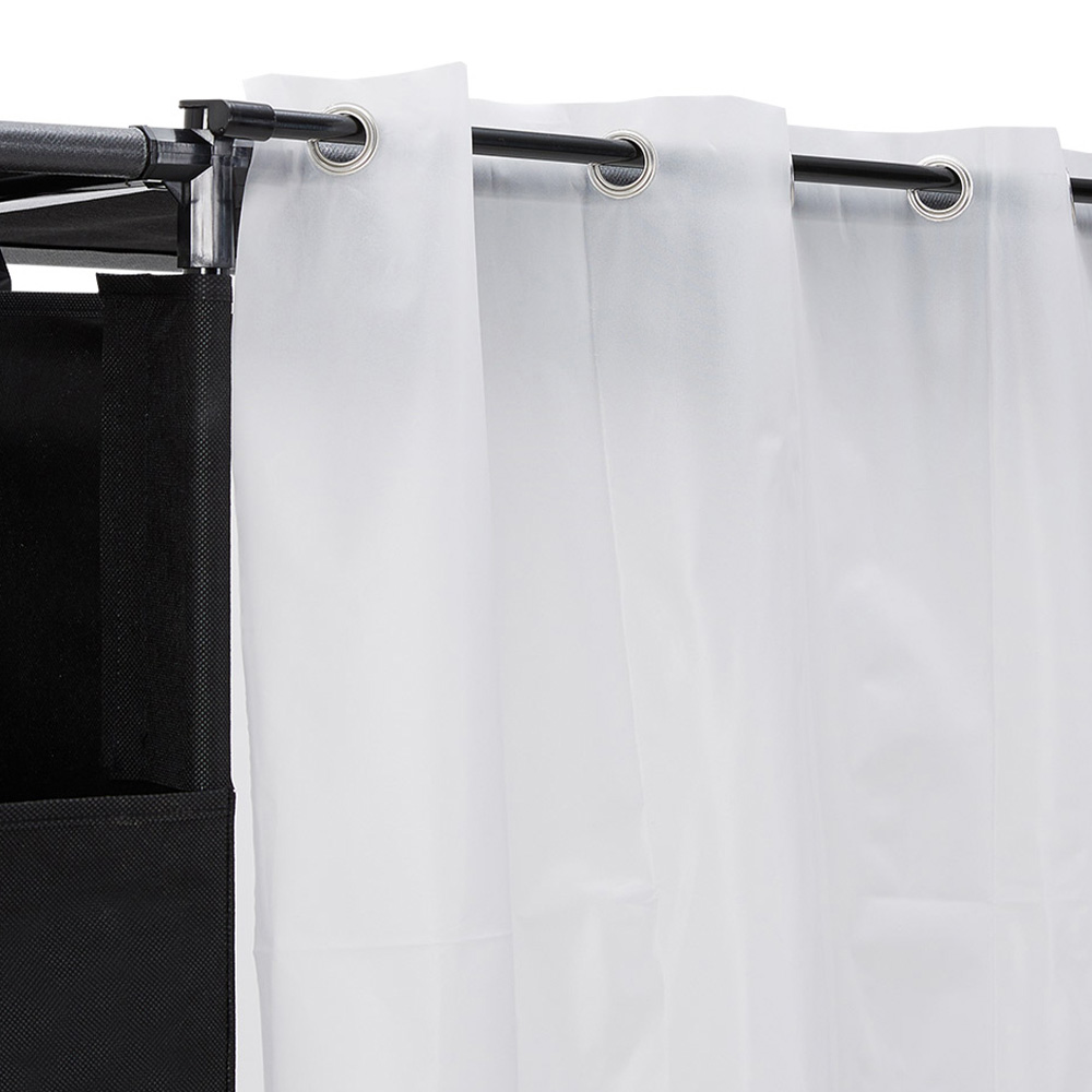H&O Direct 4 Shelf Black Portable Metal Wardrobe with Hanging Rail and Curtain Image 4