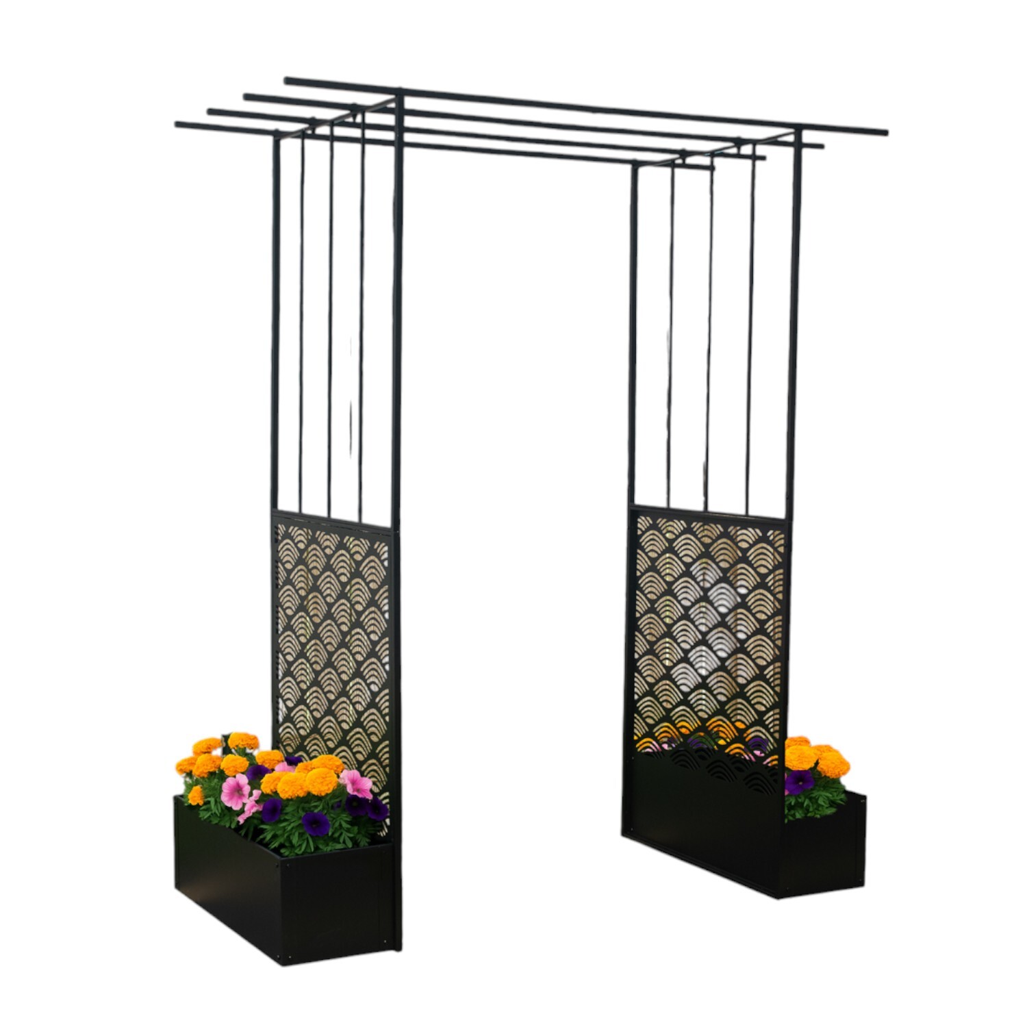 Ornate Arch with Planters Black Image 2