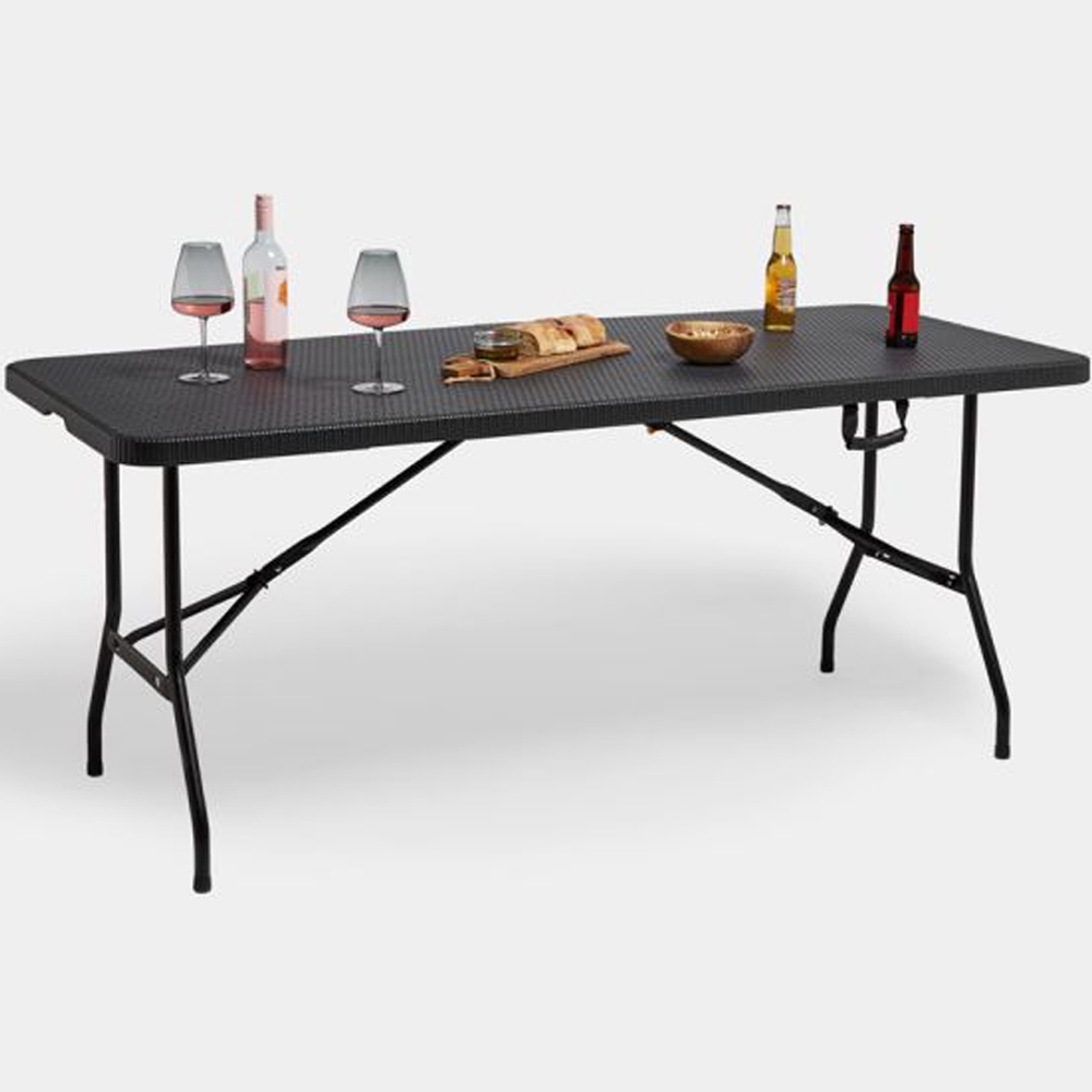 VonHaus Black Faux Rattan Table Image 2