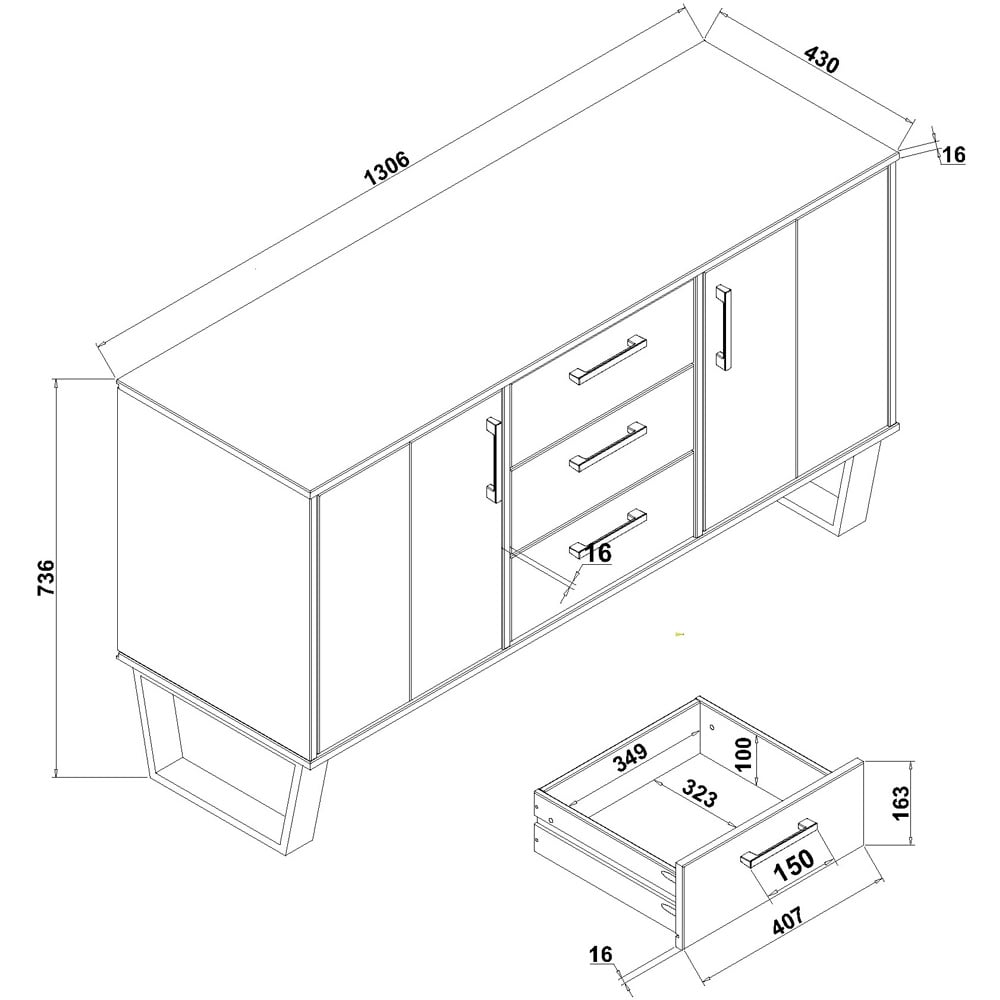 Texas 2 Door 3 Drawer Grey Medium Sideboard Image 6