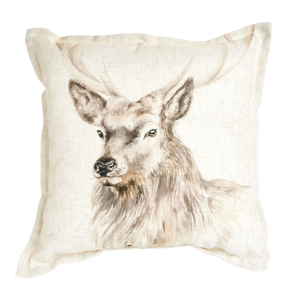 Wilko Watercolour Stag Cushion 43 x 43cm Image 1