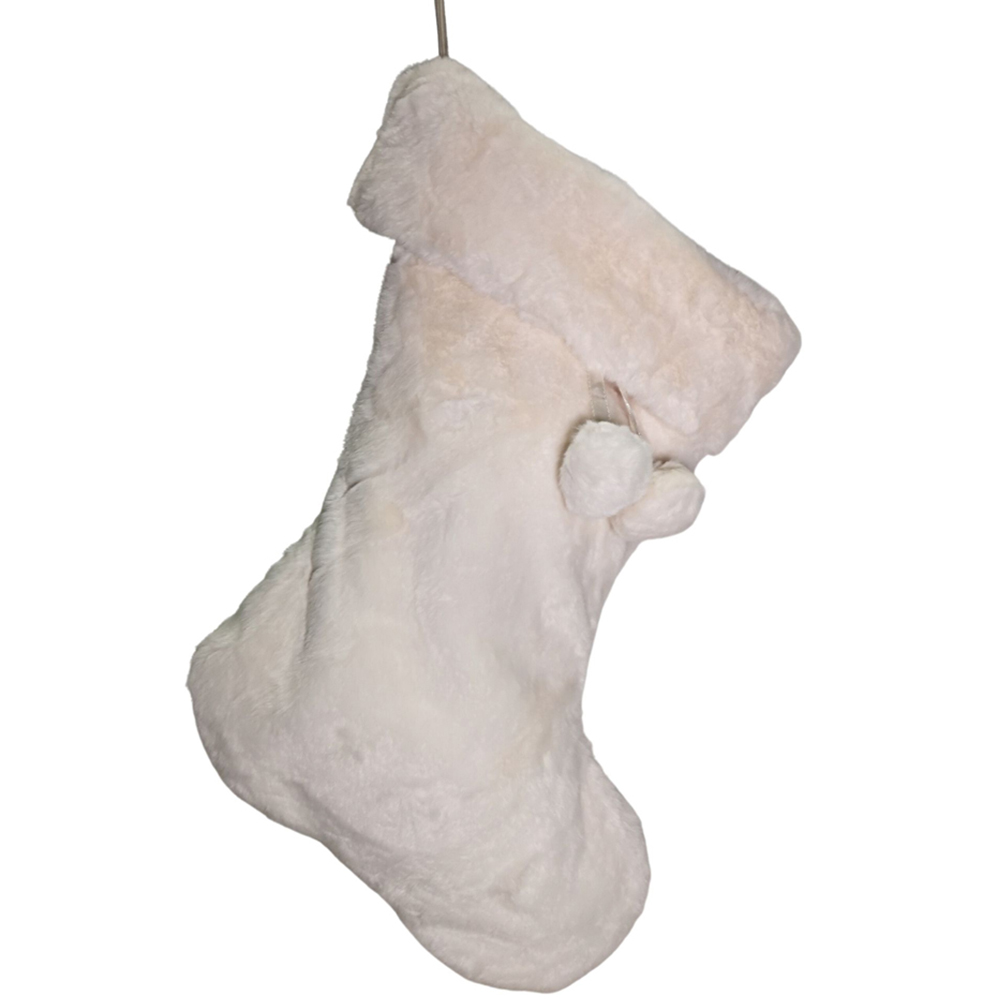 Samuel Alexander Winter White Faux Fur Hanging Christmas Stocking with Pom Poms 50cm Image 1