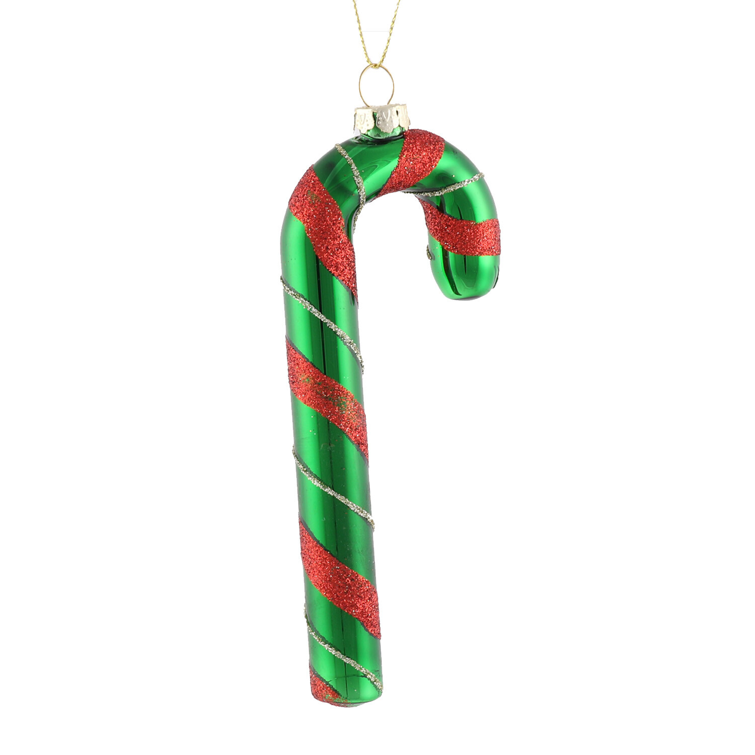 Red and Green Glass Candy Cane Ornament - Green & Red Image