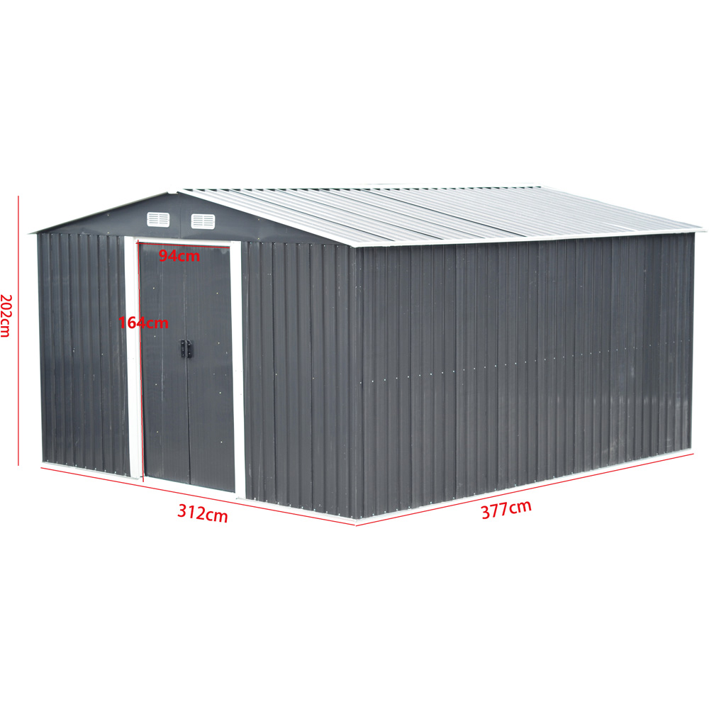 Living and Home 6.6 x 12.3 x 10.2ft Grey Peaked Steel Tool Storage Shed Image 7