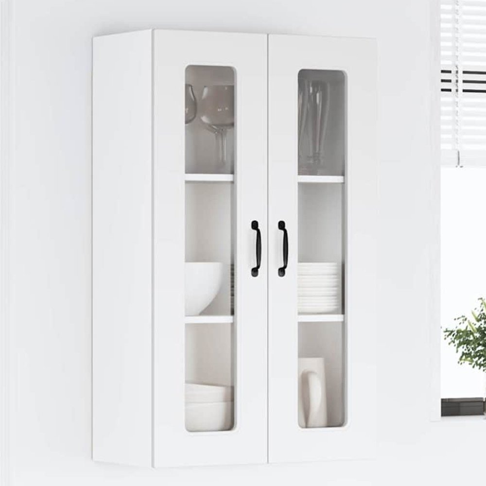 vidaXL 2 Glass Door White Kitchen Wall Cabinet Image 1