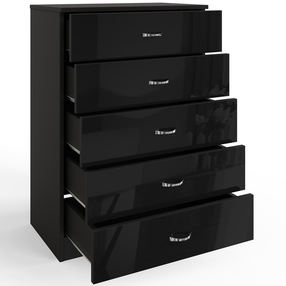 FWStyle Chilton 5 Drawer Black Gloss Chest of Drawers Image 3