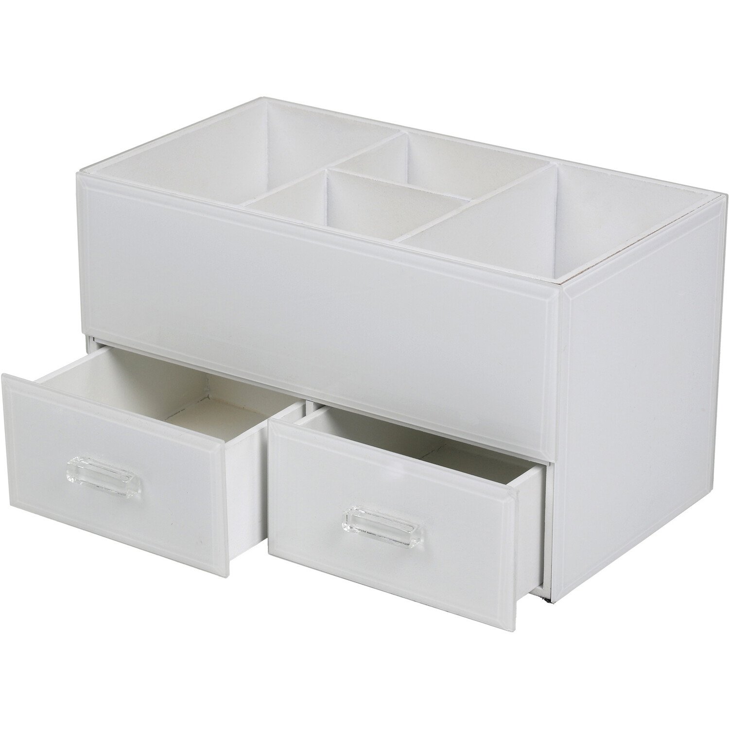 White 2 Drawer Glass Cosmetic Box Image 1