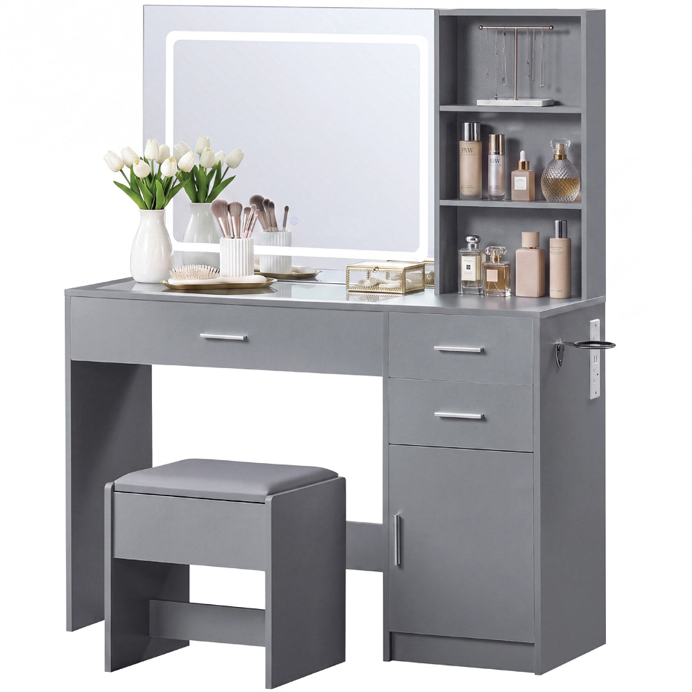 VIDA DESIGNS Clova Single Door 3 Drawer 2 Shelf Grey LED Dressing Table Set with Power Outlet Image 2