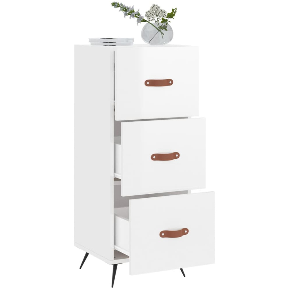 vidaXL 3 Drawer High Gloss White Sideboard Image 4