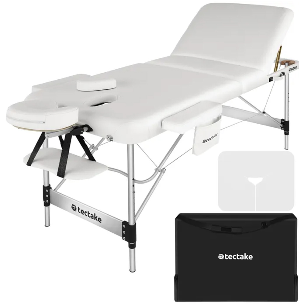 Massage Table Phuket - 3 zones, 70 cm wide, aluminium frame, carry bag & masks - White Image 1
