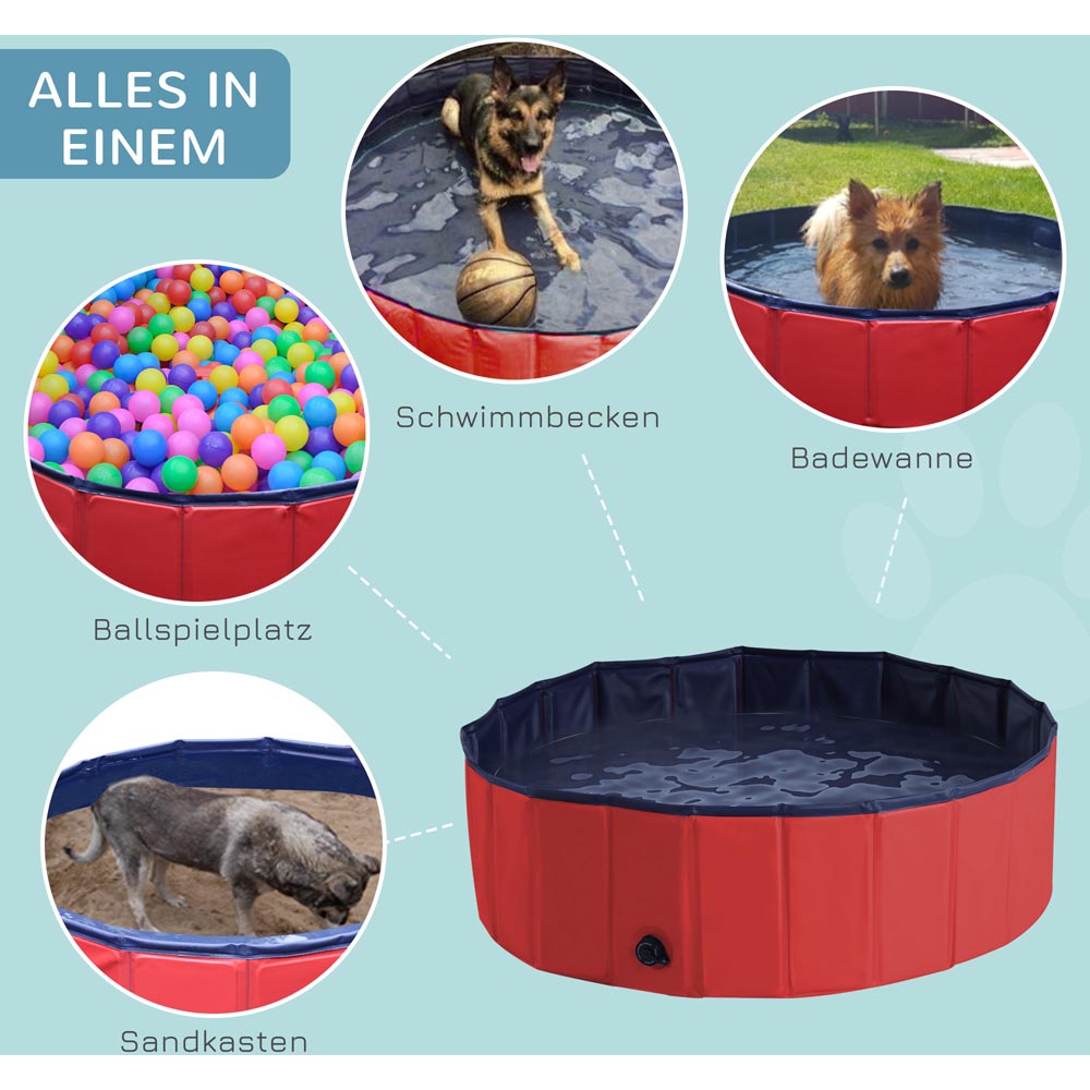 PawHut Foldable Dog Paddling Pool Red Image 8