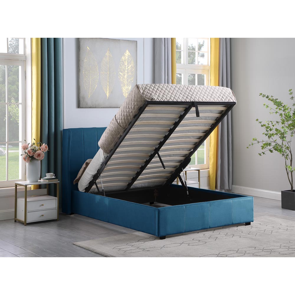 Seconique Amelia King Size Blue Fabric Ottoman Storage Bed Frame Image 3