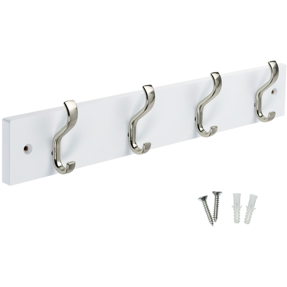 Headbourne Satin Nickel and White 4 Hook Coat Rail Image 1