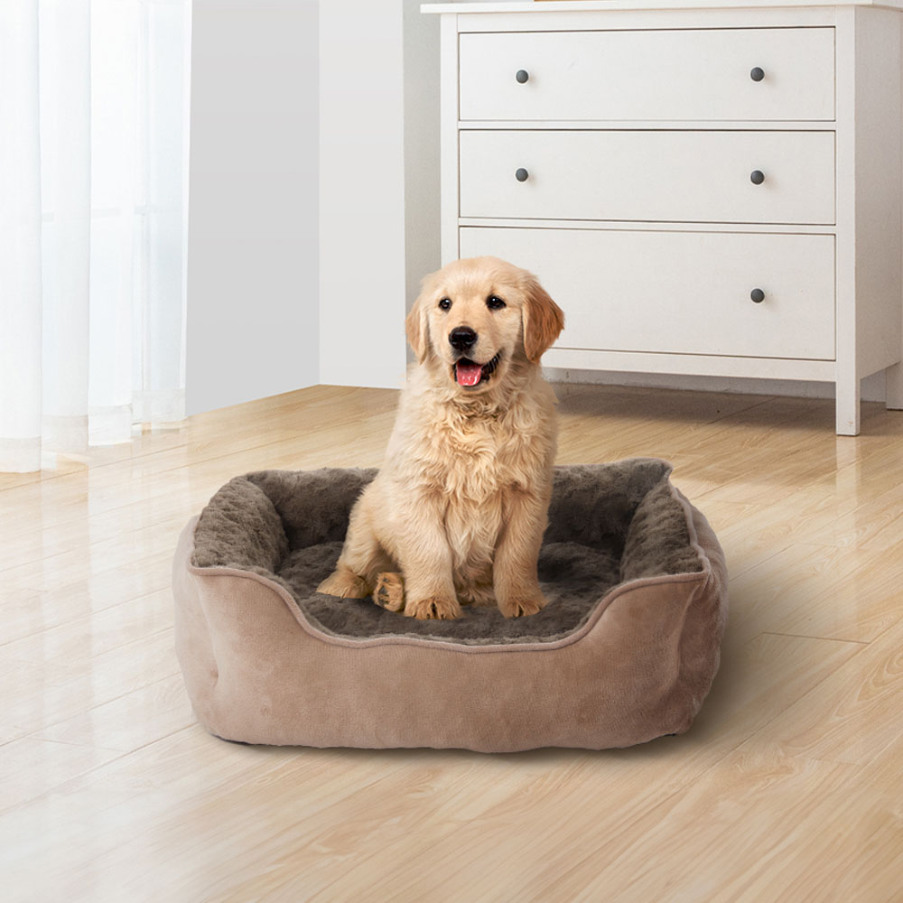 H&O Direct Khaki Soft Plush Pet Sleeping Bed 50 x 46 x 15cm Image 2