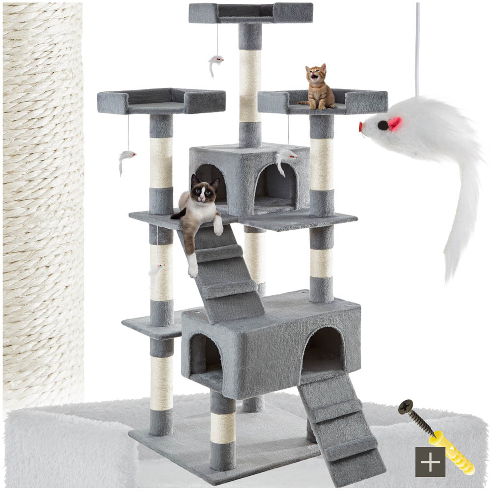 tectake Barney Grey Cat Tree with Scratching Posts 170cm Image 2