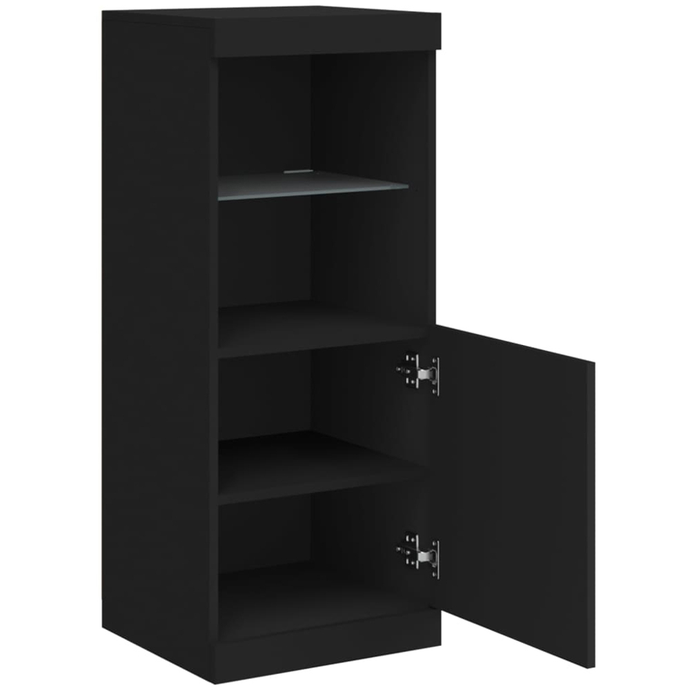 vidaXL Single Door 2 Shelf Black Wooden Sideboard with LED Lights Image 5