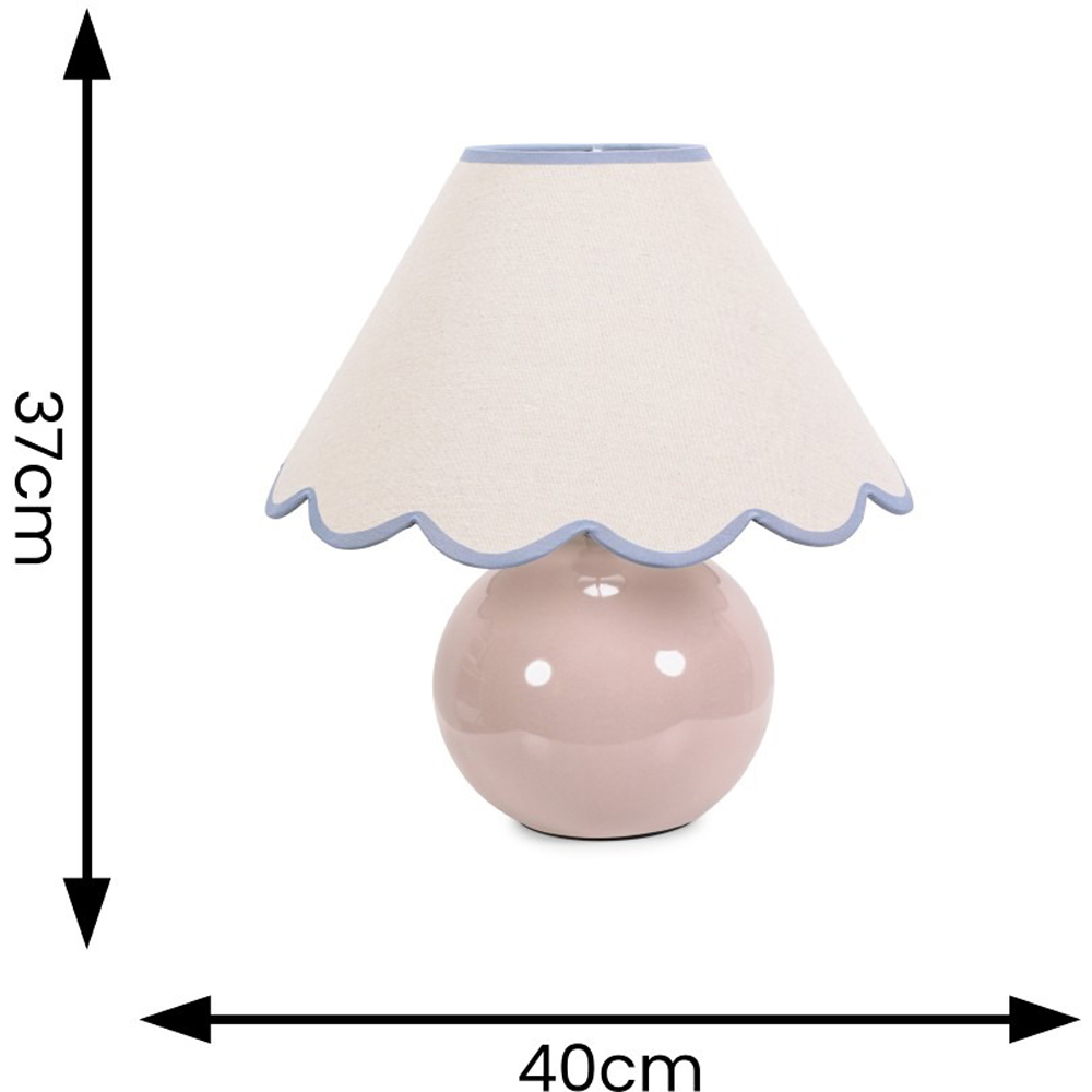 ValueLights Bosco Natural Stone Linen Blue Trim Scallop Shade Ceramic LED Table Lamp Image 7