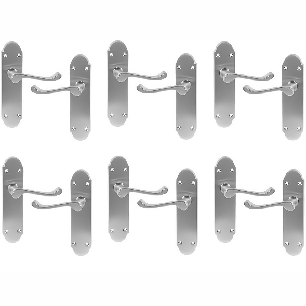 Golden Grace Satin Brushed Chrome Victorian Epsom Scroll Latch Door Handle Pair 168 x 40mm 6 Pack Image
