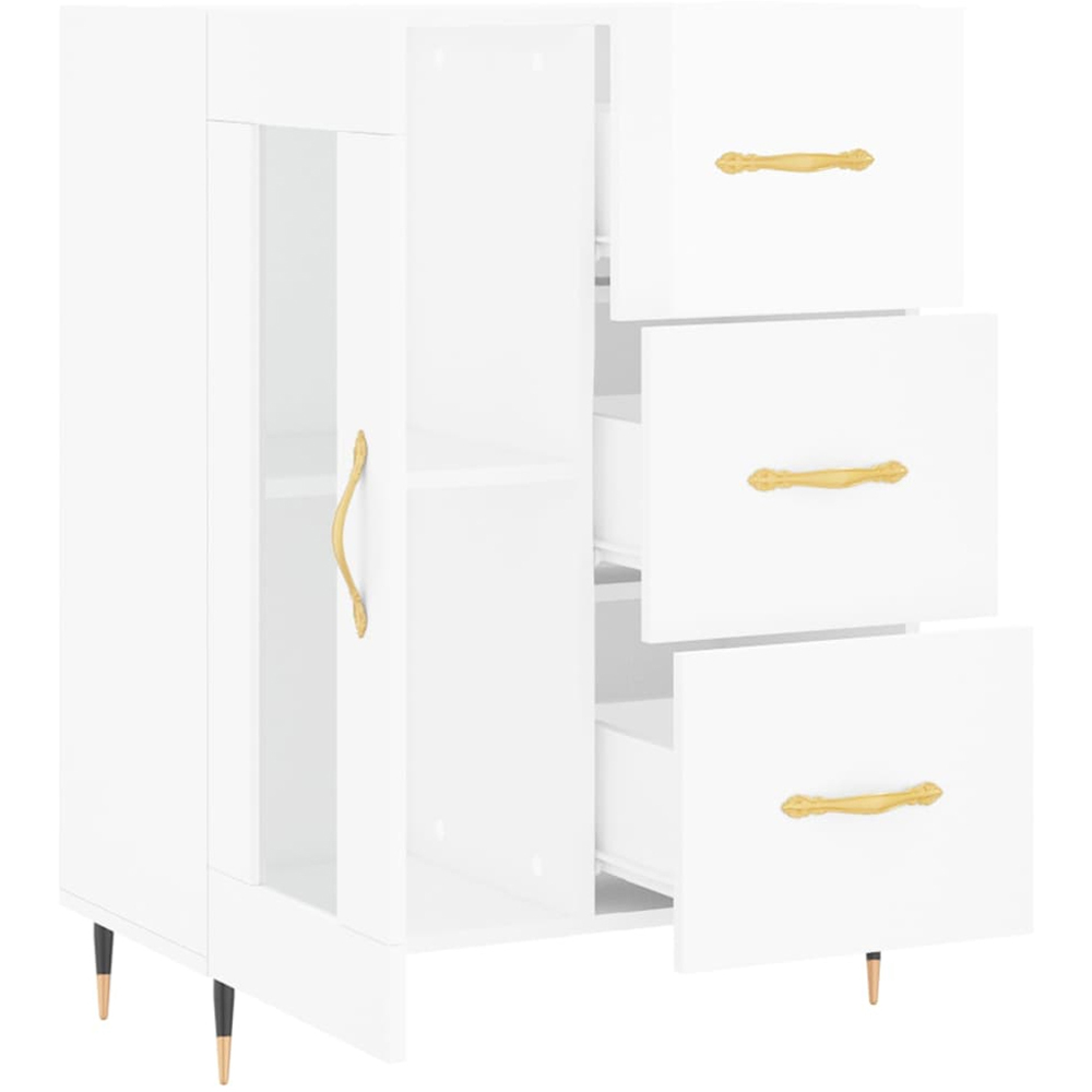 vidaXL Single Glass Door 3 Drawer High Gloss White Sideboard Image 6