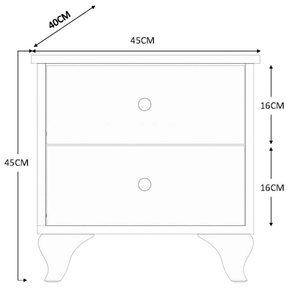 Evu Chloe 2 Drawer White Bedside Table Image 4