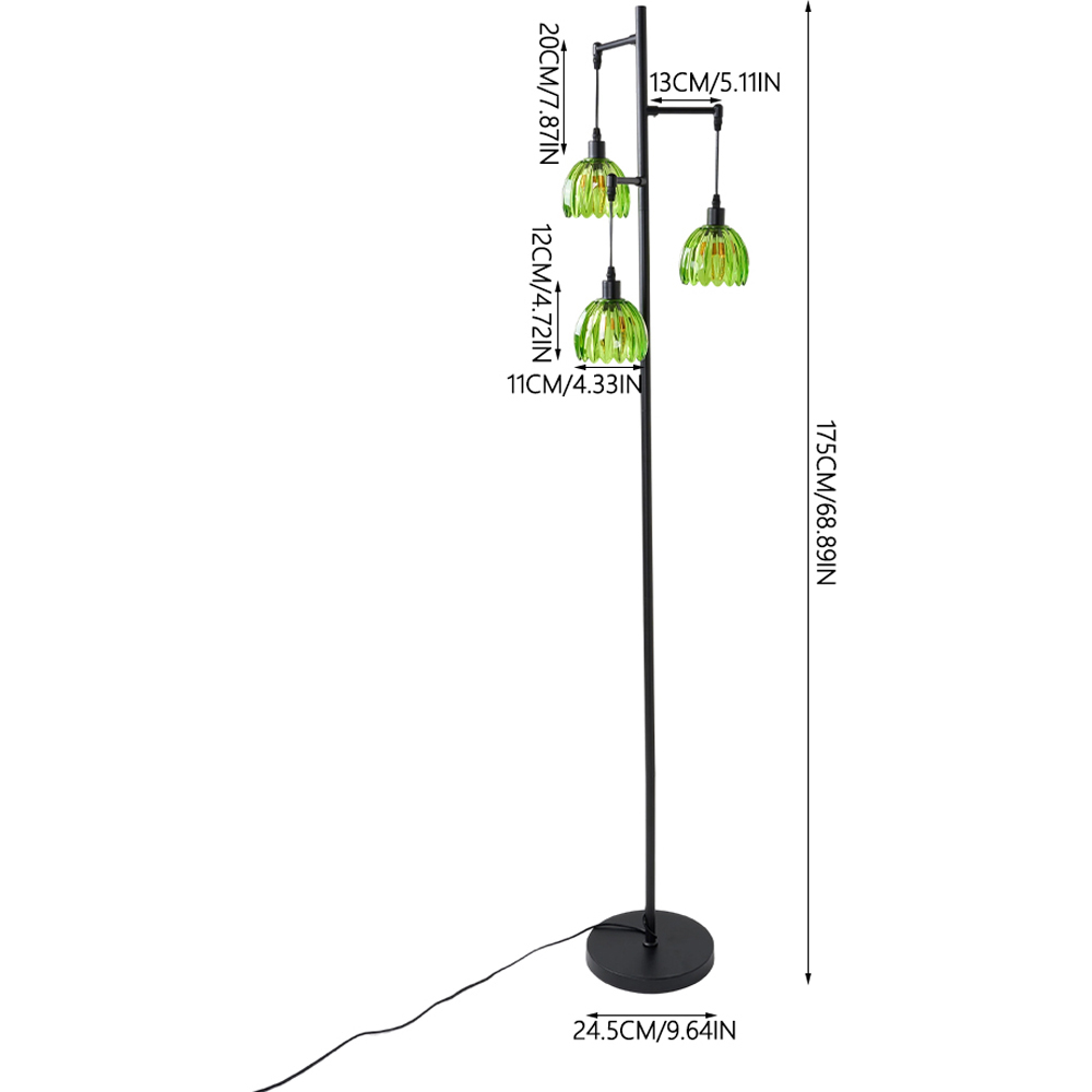 Living and Home Green Crystal Shade Black Metal E14 Floor Lamp Image 8