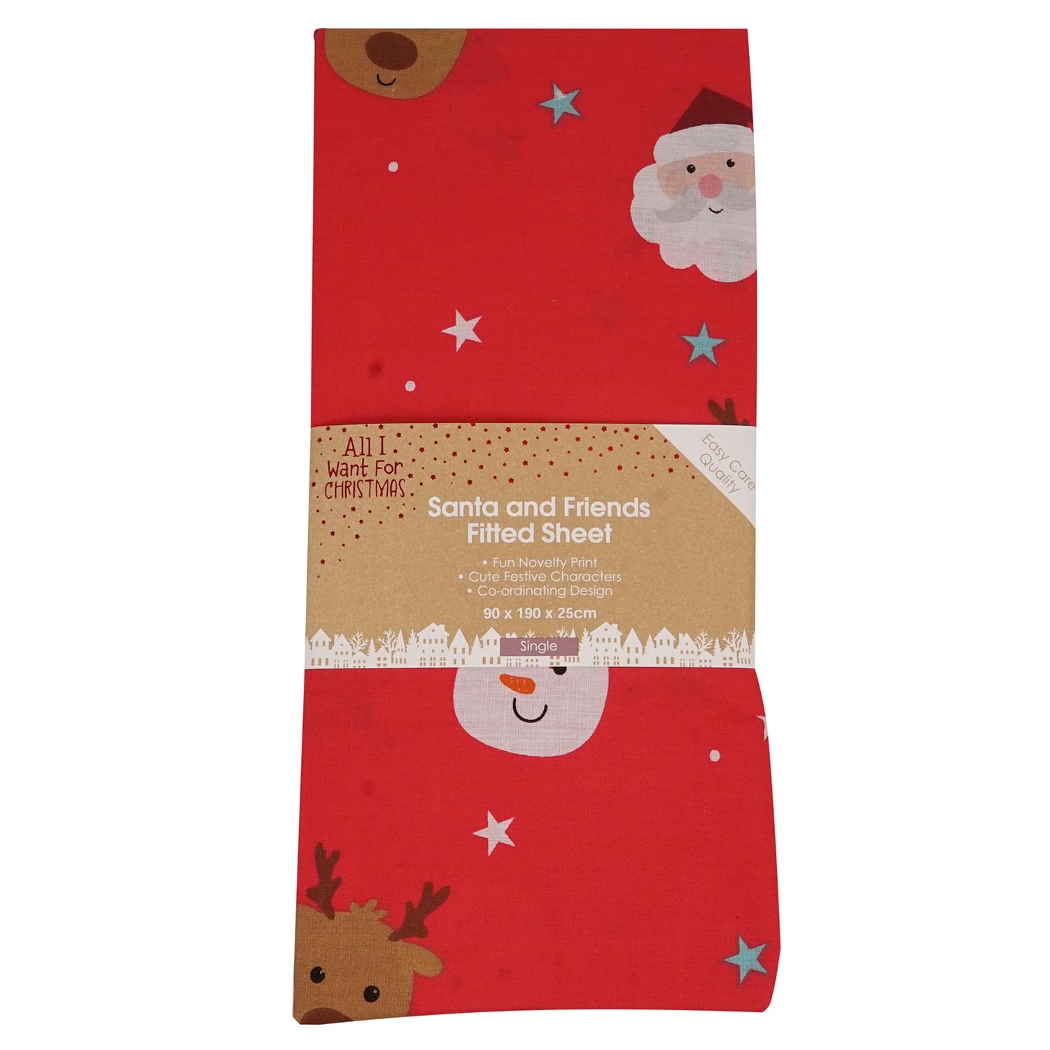 Santa and Friends Fitted Sheet - Red Image 1