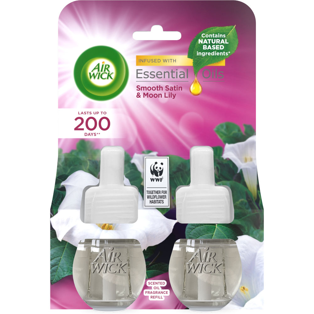 Air Wick Smooth Satin and Moon Lily Scented Oil Electric Diffuser Refill Twin Pack 2 x 19ml Image