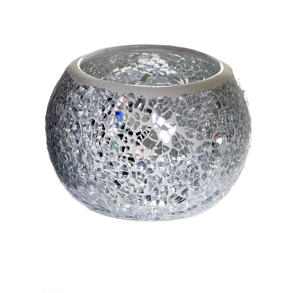 Wilko Silver Mosaic Glass Tealight Holder Image