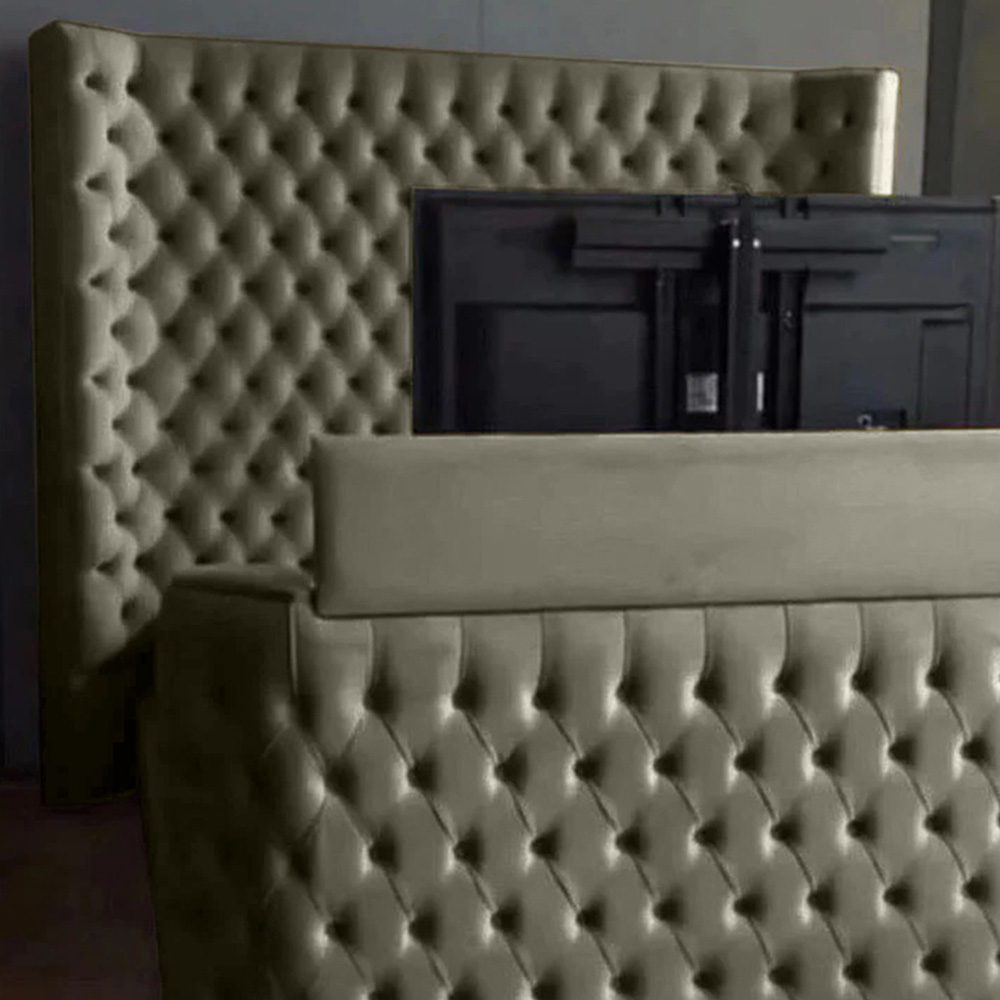 Eleganza Home Elisa King Size Grey Plush Velvet TV Bed Frame with Curved Headboard Image 2