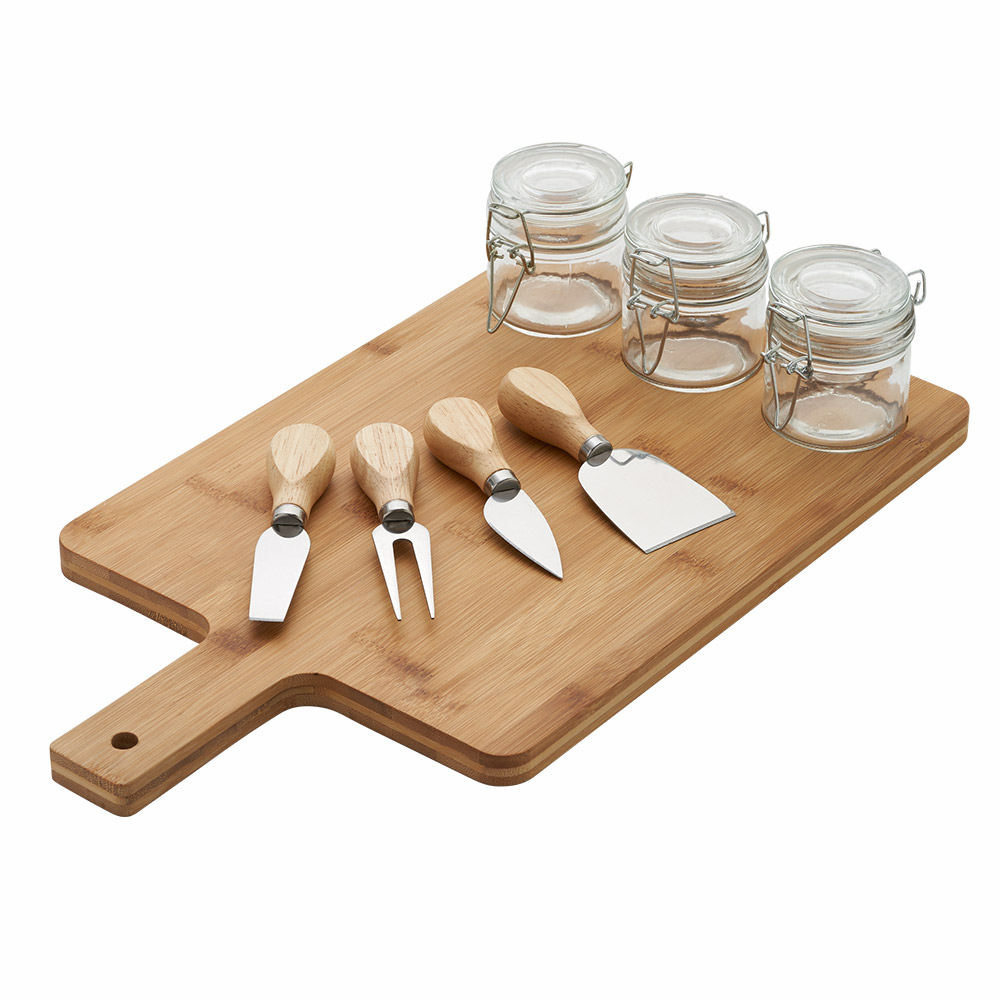 Wilko Cheeseboard with 3 Storage Jars and Knives Image 1