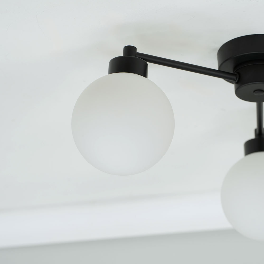 ValueLights Jonah Matt Black 3 Arm Globe Ball Shade Flush LED Ceiling Light Image 5