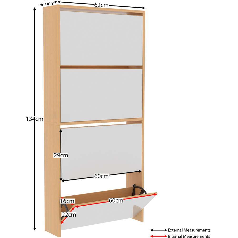 Home Vida Welham Oak 4-Drawer Mirrored Shoe Cabinet Rack Image 9