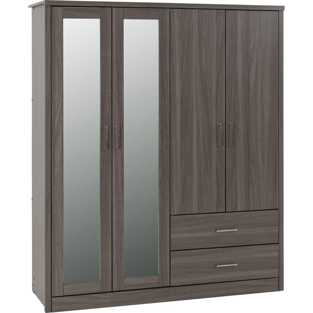 Seconique Lisbon 4 Door 2 Drawer Black Wood Grain Wardrobe Image 2