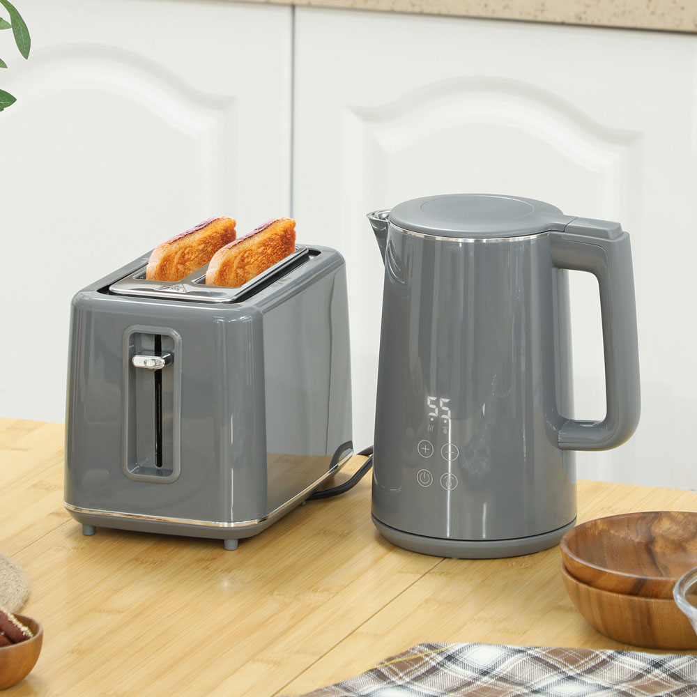 HOMCOM 800-211V70GY Grey 1.5L Fast Boil Electric Kettle 3000W and 2 Slice Toaster Set Image 2