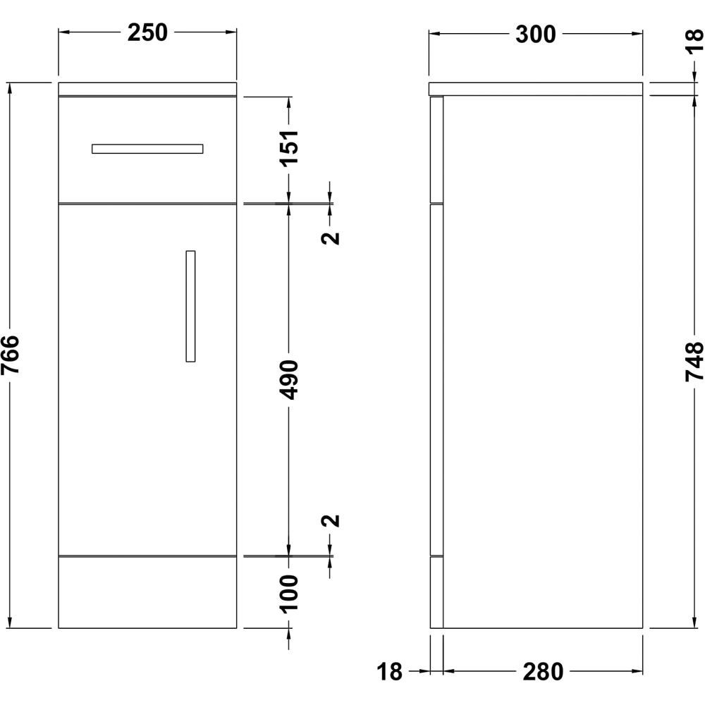 nuie Mayford Single Door Single Drawer Gloss White Slim Floor Standing Cupboard Image 3