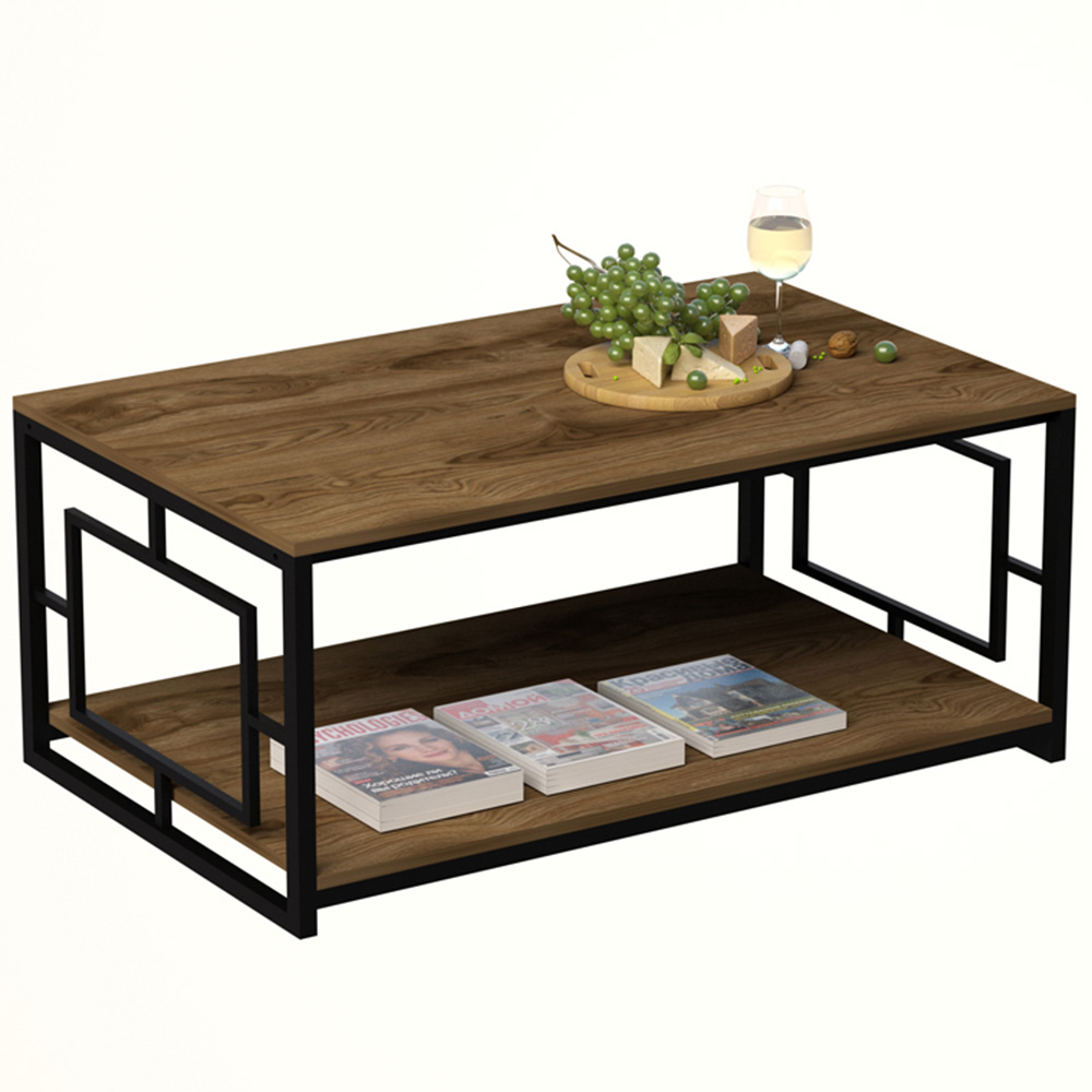 Decorotika Kelvin Single Shelf Black and Walnut Coffee Table Image 4