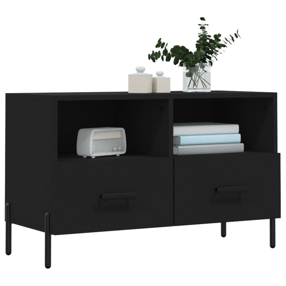 vidaXL 2 Drawer 2 Shelf Black TV Cabinet Image 3