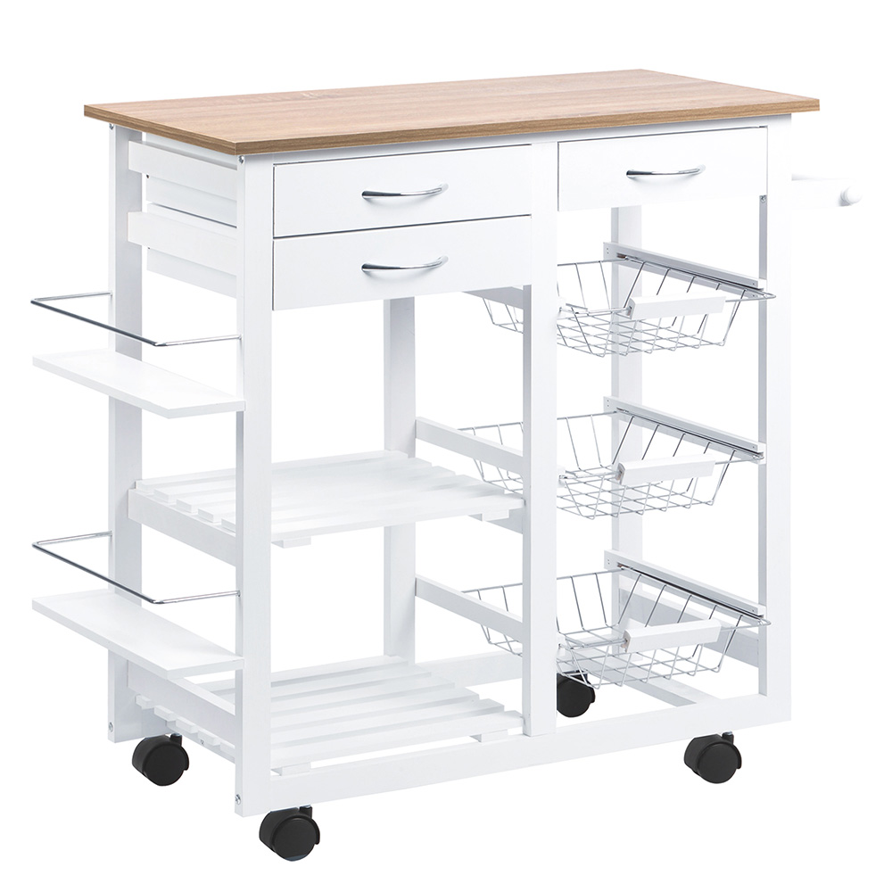 Portland White and Wood Wide Kitchen Cart Image 1