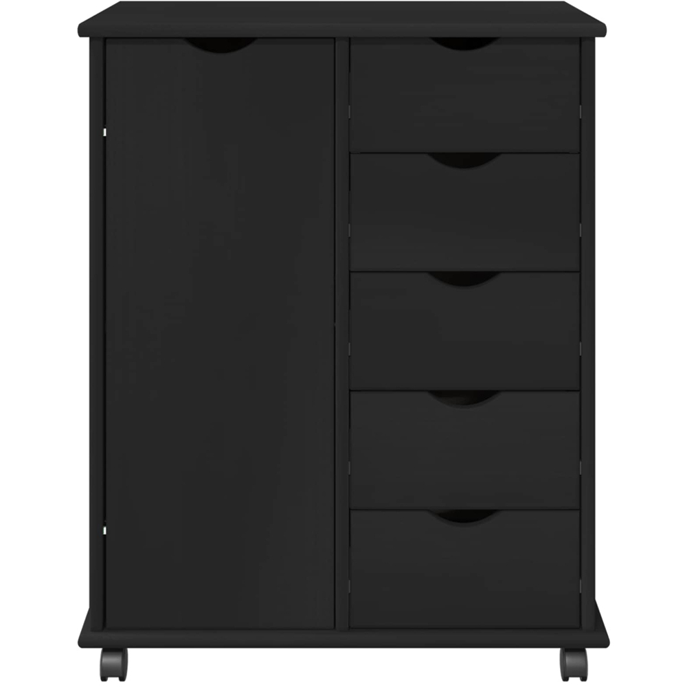 vidaXL Single Door 5 Drawer Black Rolling Storage Cabinet Image 3