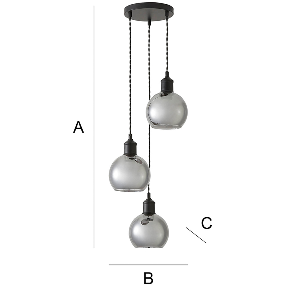 ValueLights Bellamy Smoked Glass Globe 3 Drop Matte Black LED Ceiling Pendant Light Image 7
