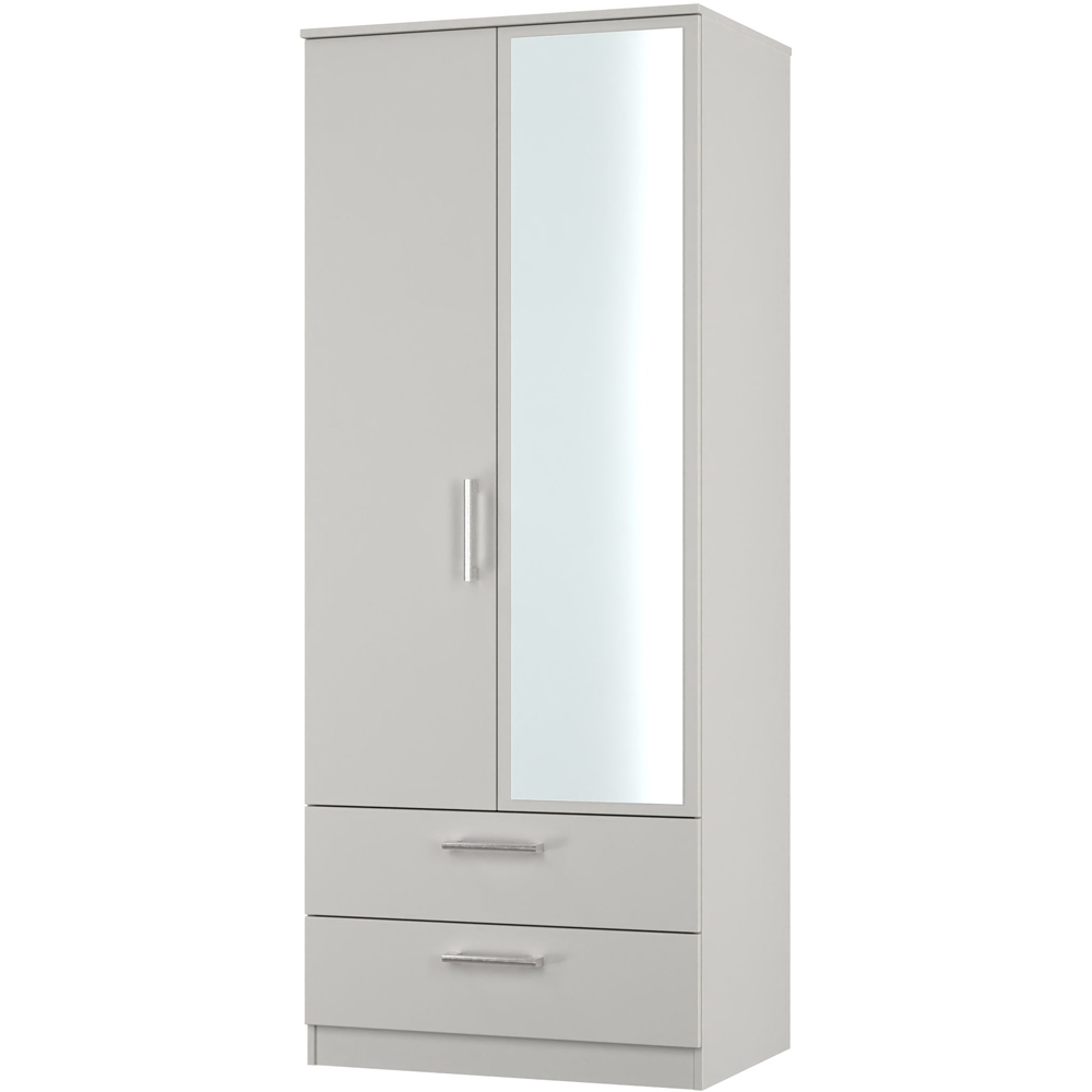 Crowndale Devon 2 Drawer Grey Matt Double Wardrobe with Mirror Door Ready Assembled Image 2