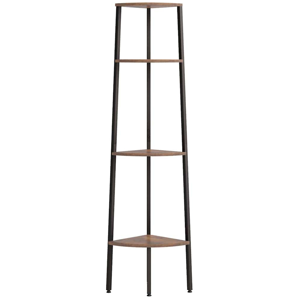 vidaXL 4 Shelf Dark Brown and Black Corner Bookcase Image 2