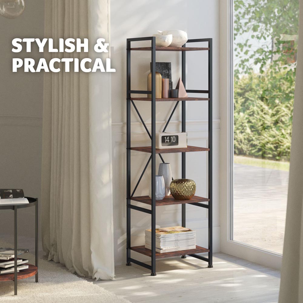 tectake Manchester 5 Shelf Industrial Dark Wood Bookcase Image 7