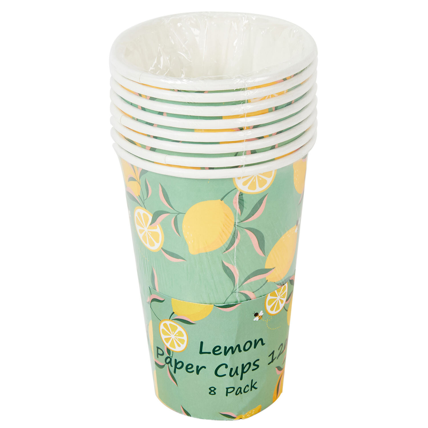 Pack of 8 Lemon Paper Cups 12oz - Yellow and Green Image 1