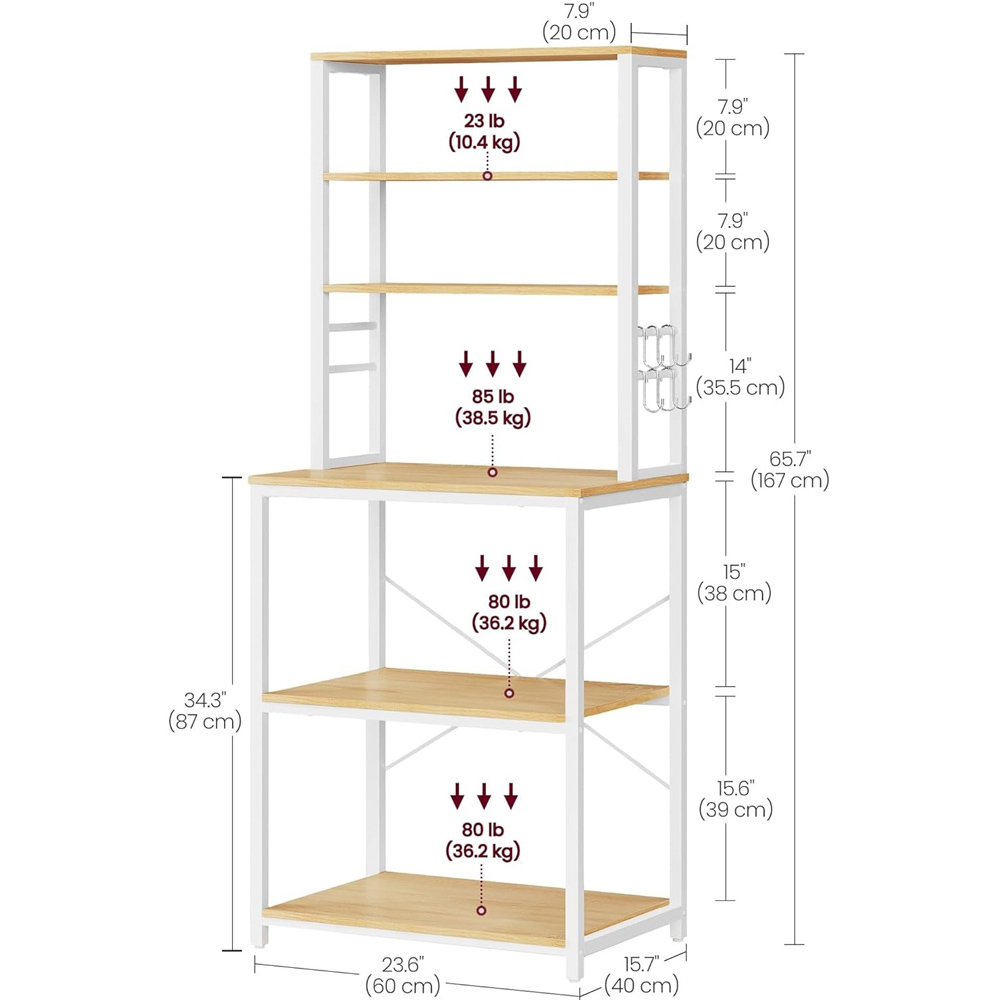 Modcraft 6 Shelf White Kitchen Storage Rack with 6 Hooks Image 5